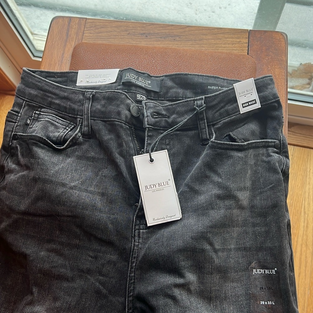 Brand new Judy blue!  Black high rise flare with raw hem!